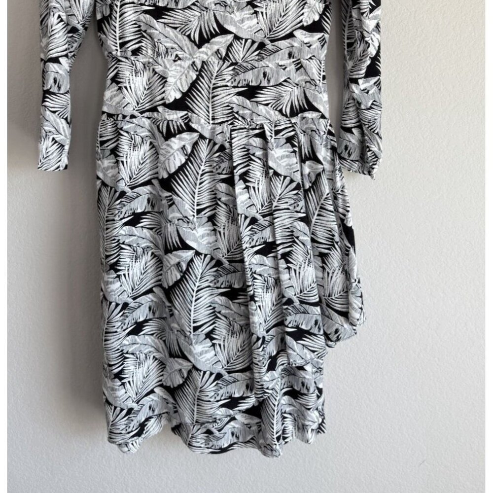 Vintage 1980s APRIL‎ RAIN Dress White Black Palm Print Dolman Long Sleeve 13-14 - Picture 12 of 13